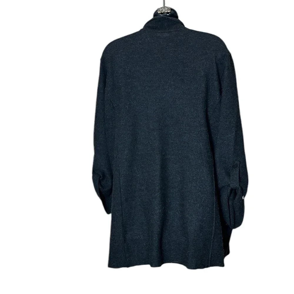 Eileen fisher 100% merino wool open front cardigan roll tab sleeve PL capsule